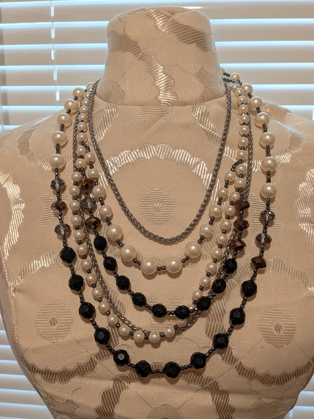 Ann Taylor Black and Pearl Multi-Strand Statement Necklace